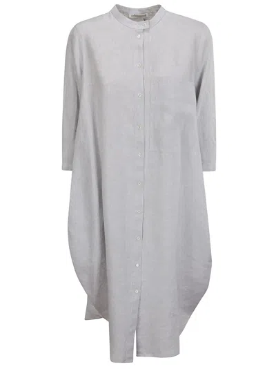Shop Stefano Mortari Korean Linen Dress M/l In Pearl Grey