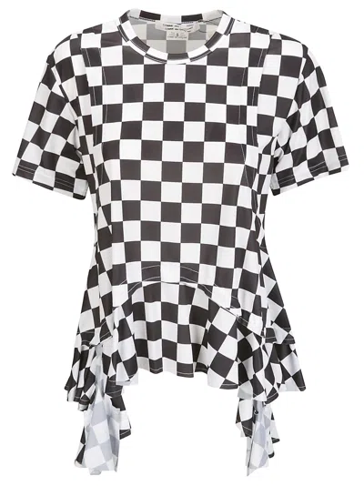 Comme Des Garçons Checked Handkerchief-hem T-shirt In White/black
