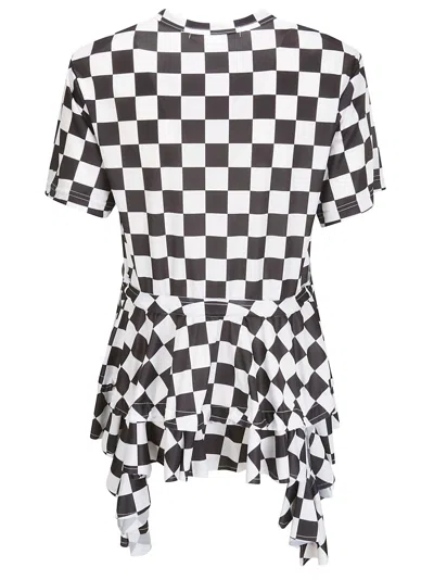 Comme Des Garçons Checked Handkerchief-hem T-shirt In White/black