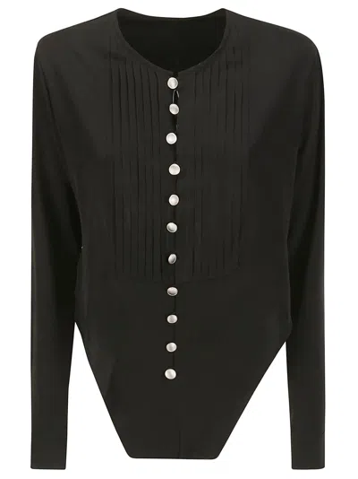 Shop Yohji Yamamoto Tuxedo Shirt Bodysuit In Black