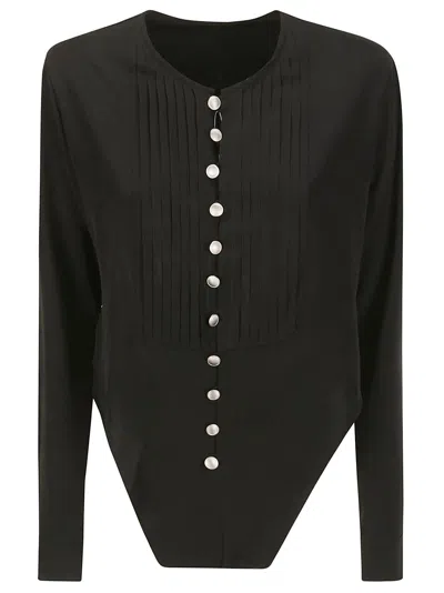 Yohji Yamamoto Pleated Asymmetric-hem Blouse In Black