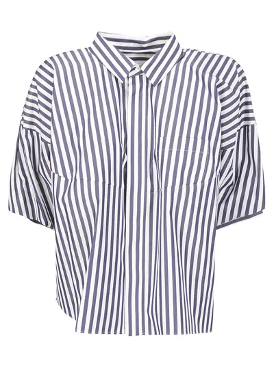 Shop Sacai Cotton Poplin Shirt In Navy Stripe