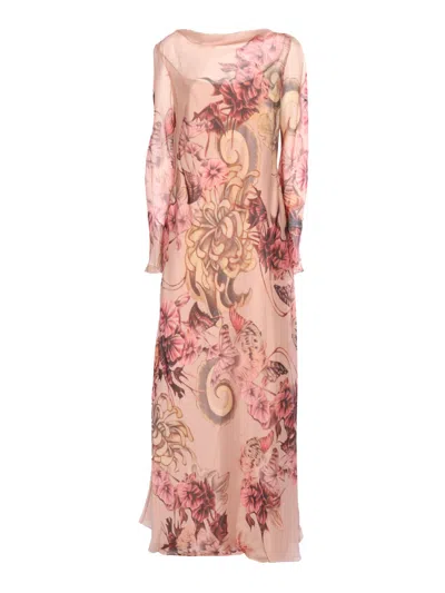 Shop Alberta Ferretti Silk Floral Dress In Pink