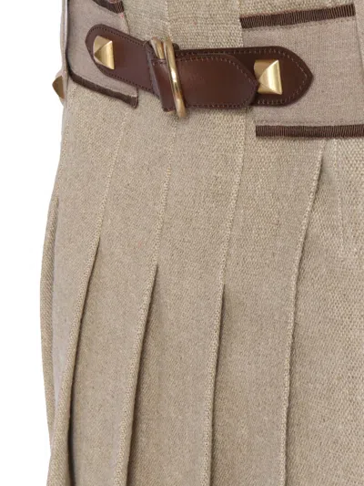 Shop Alberta Ferretti Brown Pleated Linen Skirt
