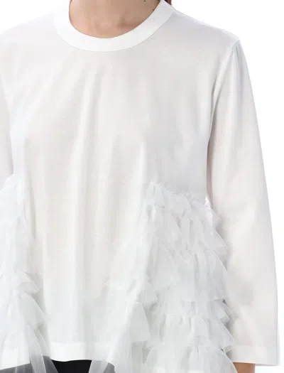 Shop Noir Kei Ninomiya Tulle Insert T-shirt In White