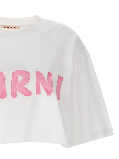 Shop Marni Logo Print Crop T-shirt In White