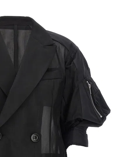 Shop Sacai Voile X Taffeta Blazer In Black