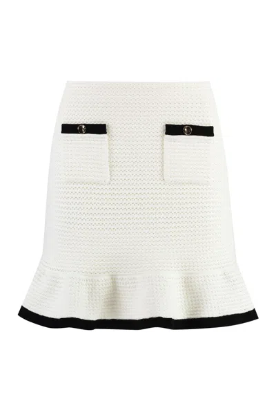 Shop Self-portrait Knitted Mini Skirt In White