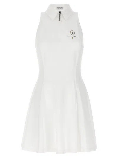 Shop Brunello Cucinelli Logo Embroidery Dress In White