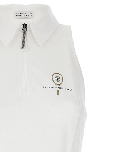 Shop Brunello Cucinelli Logo Embroidery Dress In White