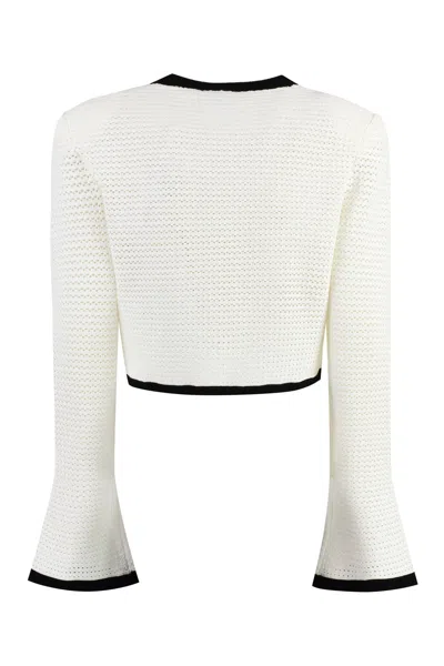 Shop Self-portrait Knit Cardigan In White