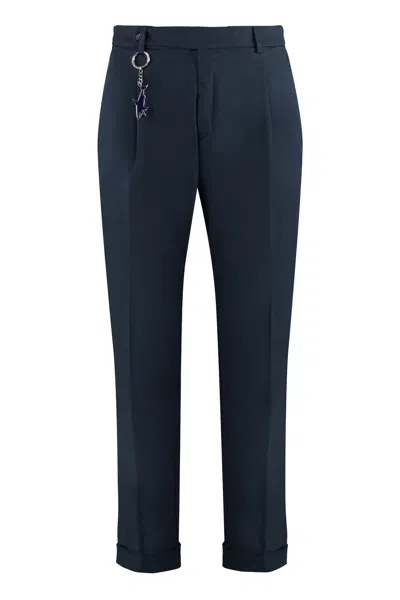 Paul & Shark Cuffed Hem Cotton Trousers With Key Ring In Blue