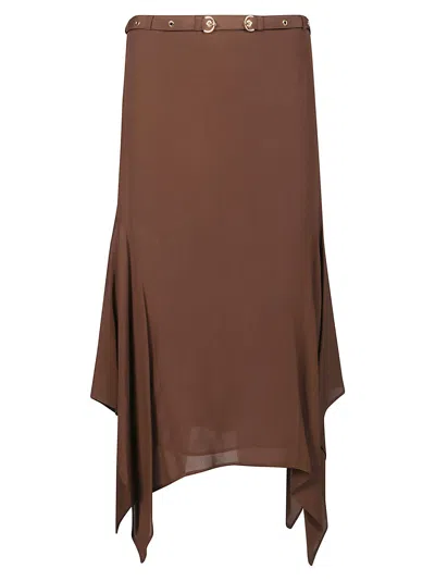 Shop Pinko Egisto Crepe De Chine Skirt In Brown