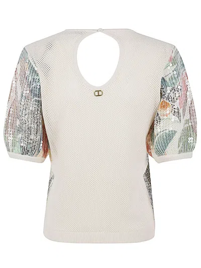 Shop Twinset Short Sleeve Sequined Pullover In Papaya