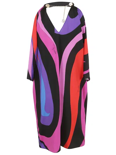 Pucci Marmo-printed Draped Satin Jersey Kaftan In Peonia Rosso