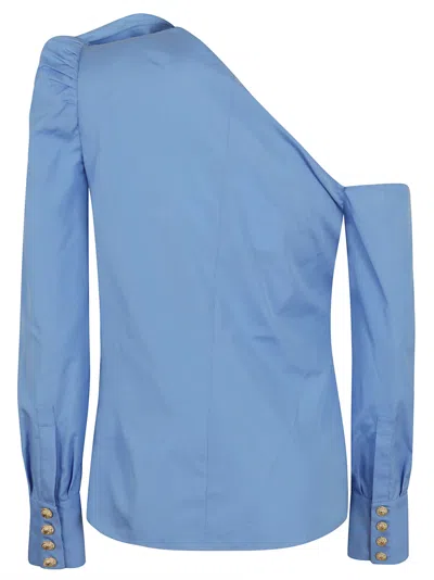 Shop Balmain Large Rose Popeline Shirt In Dm Bleu Ciel