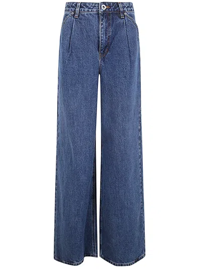 Shop Self-portrait Wide Leg Denim Jeans In ml Mid Blue