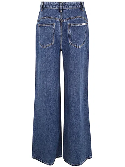 Shop Self-portrait Wide Leg Denim Jeans In ml Mid Blue