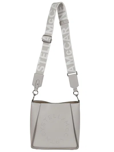 Shop Stella Mccartney Mini Crossbody Bag Embossed Grainy Mat W/studded Logo In Fog
