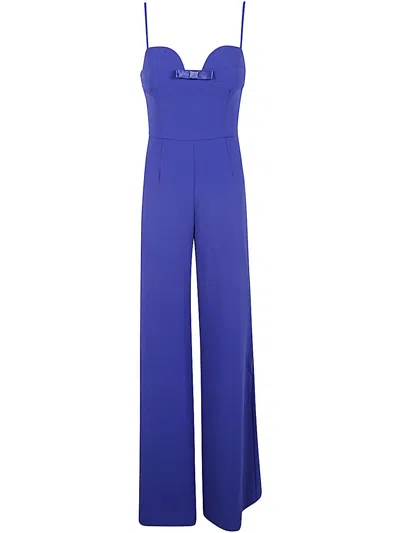 Shop Elisabetta Franchi Jumpsuit With Wide Leg Pants In Indigo Blue