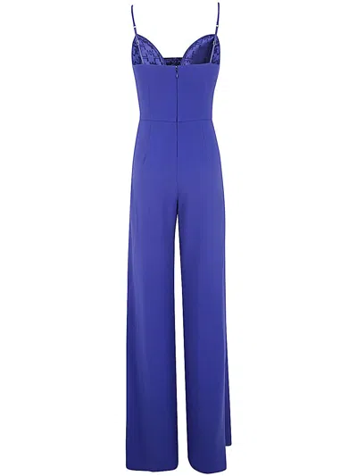 Shop Elisabetta Franchi Jumpsuit With Wide Leg Pants In Indigo Blue