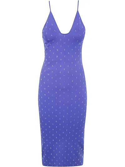 Shop Elisabetta Franchi Lettering Dress In Indigo Blue