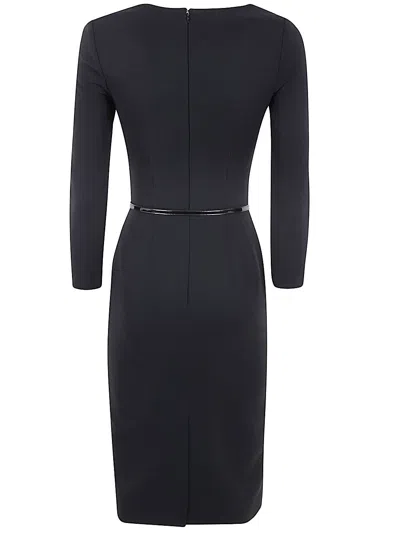 Shop Elisabetta Franchi Long Sleeves Crew Neck Pencil Dress With Belt In Black