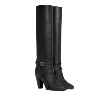 Celine Knee-length Wilters Leather Boots With Ankle Strap 10cm In Black