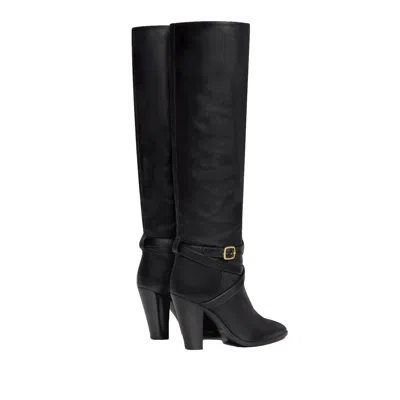 Celine Knee-length Wilters Leather Boots With Ankle Strap 10cm In Black