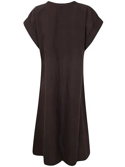 Shop Sofie D'hoore Long Dress With Pockets And Short Sleeves In Cacao