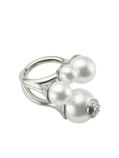 Shop Versace Ring Metal With Pearl In Palladium White