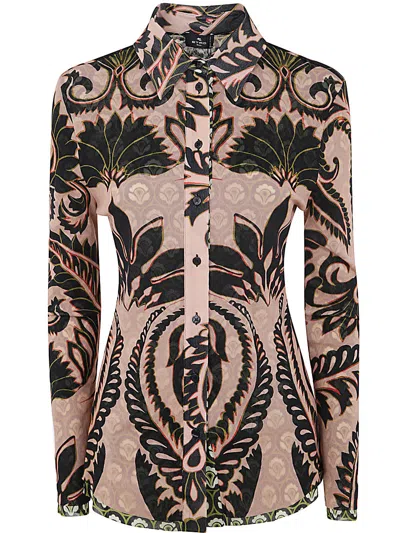 Shop Etro Printed Tulle Shirt In Pink Multi