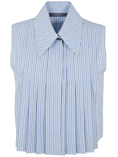 Shop Alberta Ferretti Cropped Striped Shirt In Light Blue
