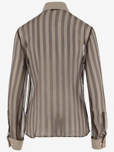 Shop Dries Van Noten Cotton And Silk Shirt With Striped Pattern In Brown