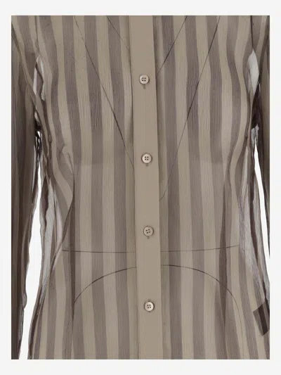 Shop Dries Van Noten Cotton And Silk Shirt With Striped Pattern In Brown