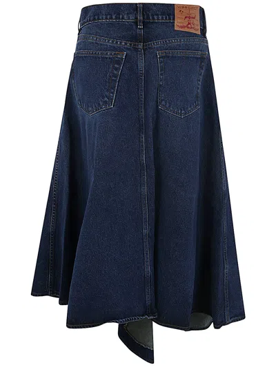Shop Y/project Evergreen Cut Out Denim Skirt In Evergreen Vintage Blue
