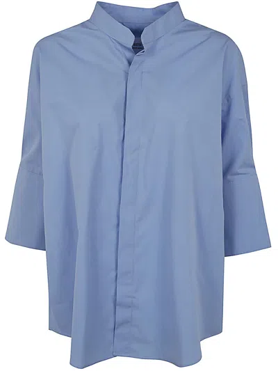 Shop Ami Alexandre Mattiussi Mandarin Collar Shirt In Cashmere Blue