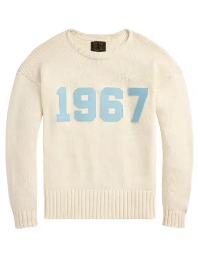 Shop Polo Ralph Lauren Crew Neck Sweater In Cream Combo