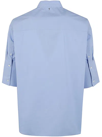 Shop Ami Alexandre Mattiussi Mandarin Collar Shirt In Cashmere Blue