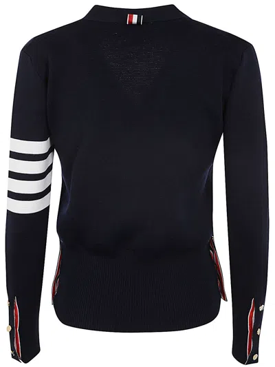 Shop Thom Browne Milano Classic V Neck Cardigan With 4 Bar Stripe In Fine Merino Wool In Navy