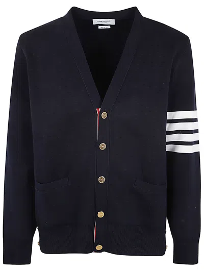 Shop Thom Browne Milano Stitch V Neck Cardigan In Cotton Crepe In Navy