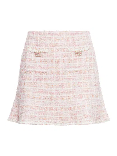 Shop Self-portrait Pink Check Knit Skirt