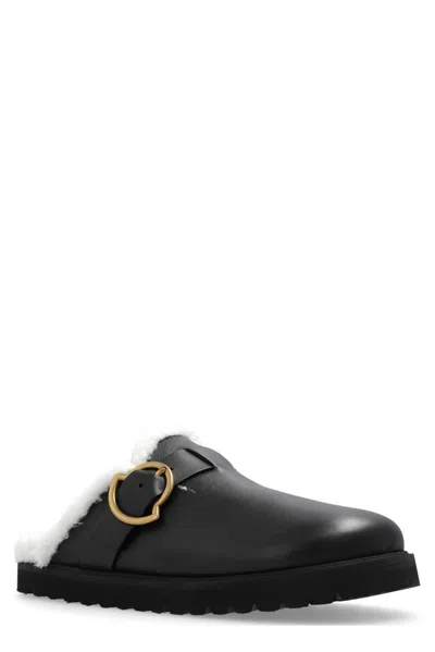 Shop Moncler Buckle-detailed Mules In Black