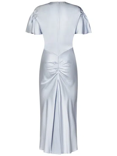Shop Victoria Beckham Gathered Sleeve Midi Dress Midi Dress In Light Blue