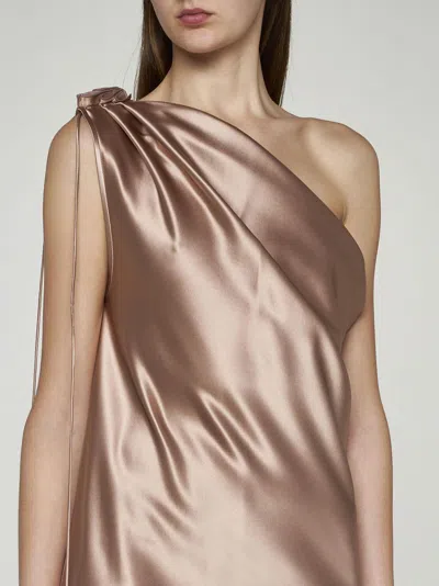 Shop Max Mara Opera Silk One-shoulder Long Dress In Neutrals/metallic