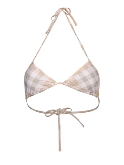 Shop Burberry Checked Halterneck Triangle Bikini Top In Neutrals