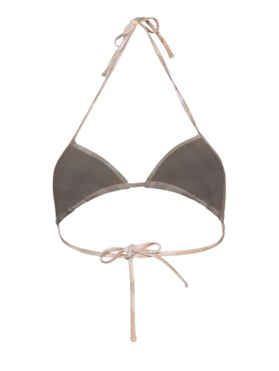 Shop Burberry Checked Halterneck Triangle Bikini Top In Neutrals