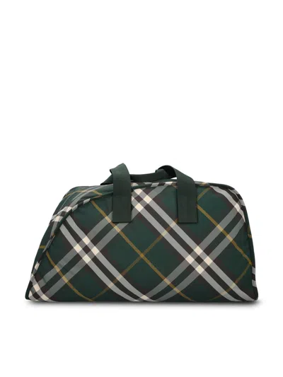 Shop Burberry Large Shield Check-pattern Zipped Duffle Bag In Green
