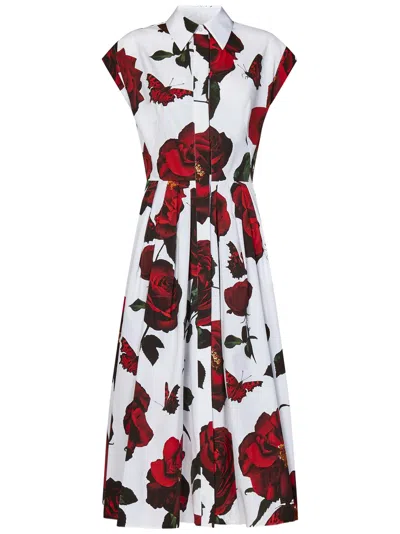 Shop Alexander Mcqueen Tudor Rose Midi Dress In White