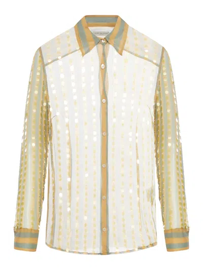 Shop Dries Van Noten 00810-chowy Emb 8105 W.w.shirt Silk Mousseline Printed With Bicolor Stripes In Peach